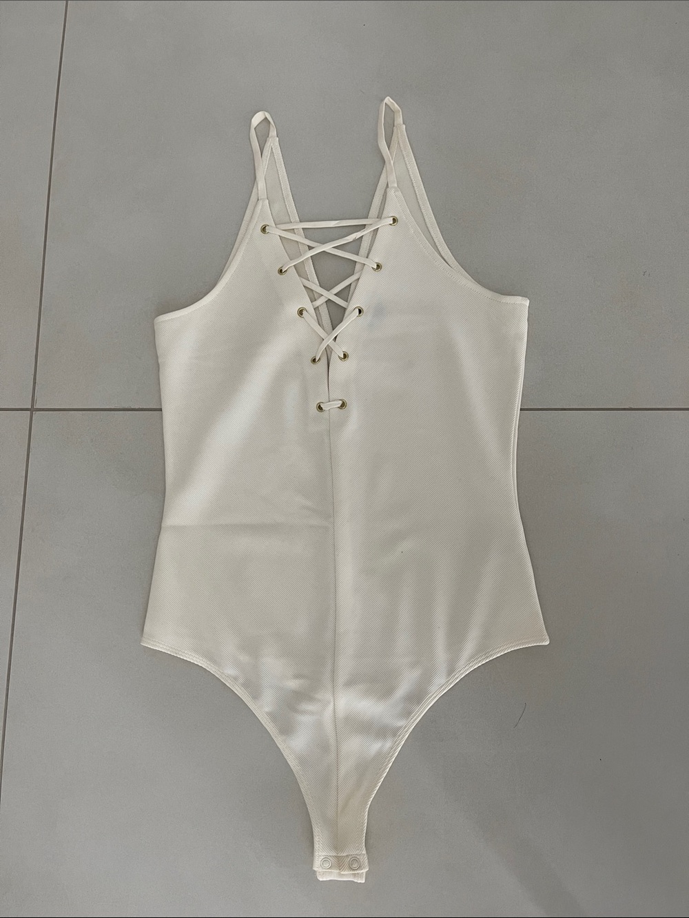 Express Ivory Lace-Up Bandeau Bodysuit